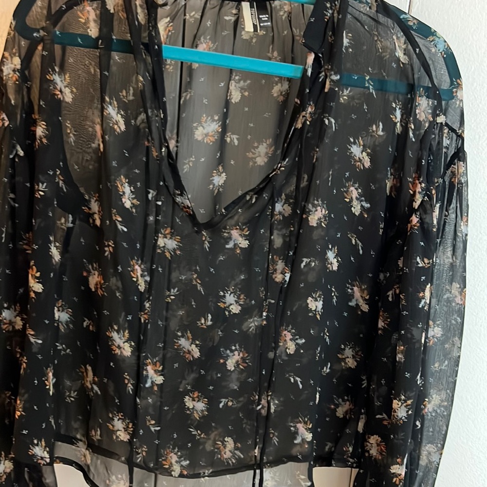 Top shop sheer floral blouse with ties - xs